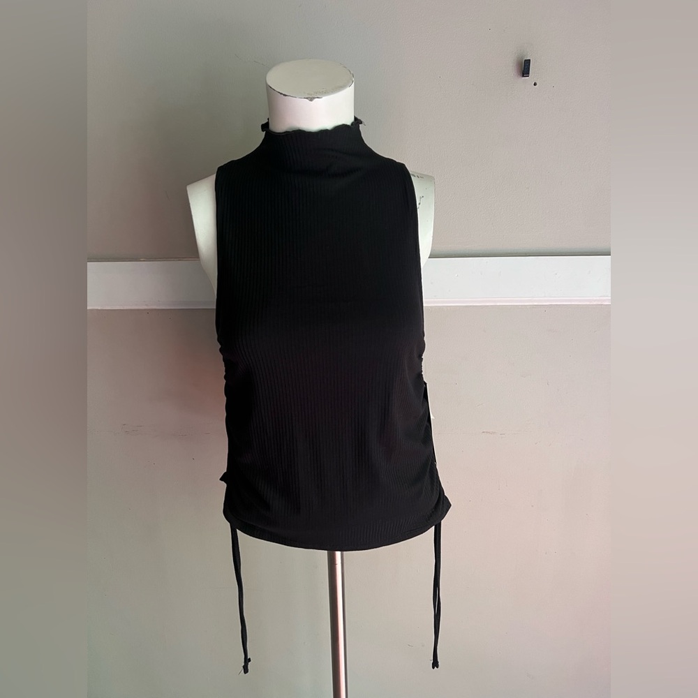 Almost Famous Black Mock Neck Ribbed Tank with Side Ties
